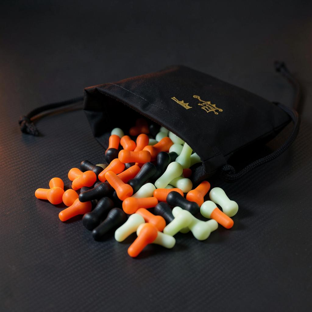 The Fright Pack — matte black bag with 25 orange, black, and glow-in-the-dark Little Peens spilled out